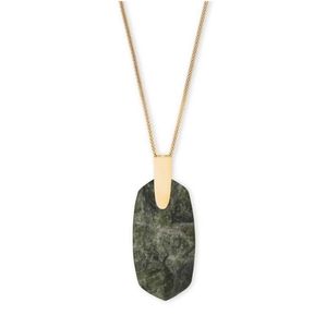 NEW Inez Gold Long Pendant Necklace In Sage Mica